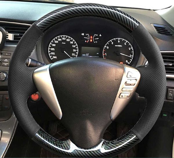 Protector personalizado para volante de coche trenza de cuero de ante para Nissan Qashqai LIVINA Tiida Sylphy Versa Note NV200 Sentra S