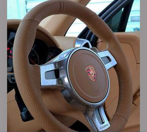 Housse de volant de voiture personnalisée, en cuir véritable marron résistant à l'usure, accessoires de voiture pour Porsche Cayenne Boxster