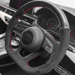 Aangepaste auto-stuurwielomslag Wikkel niet-slip suede lederen vlechtauto accessoires voor Audi A4 A6 A3 A5 Q5 Q3 Q7 A8 TT Q2L