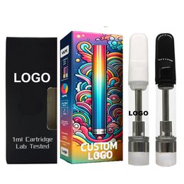 Chariots personnalisés Cartouches de vape E-cigarette 1 ml 0,8 ml 0,5 ml Logo personnalisé Bobine en céramique vide 510 fil Atomiseur Boîtes d'emballage brillantes Sacs en Mylar Vaporisateur d'huile épaisse