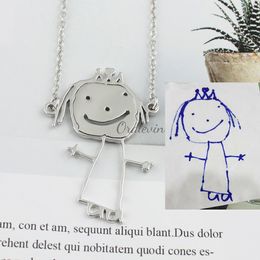 Collar de dibujo personalizado para niños, obra de arte para niños, collar con colgante de foto personalizado, joyería, regalo para el día de la madre