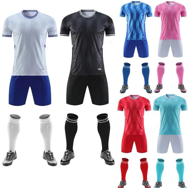 Kit de fútbol personalizado para niños Equipo de fútbol para hombre Conjuntos de camisetas Raya vertical Traje deportivo Uniforme de tela de secado rápido 240323