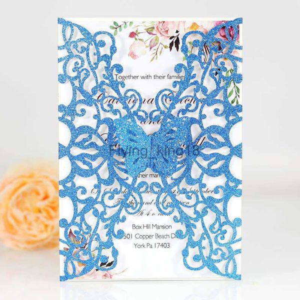 Tarjeta de invitación de papel con brillo de color personalizado con mariposa hueca en blanco Suministros para fiestas interiores 10 piezas HKD230829