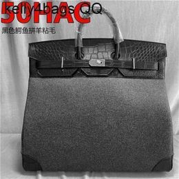 Sac en peau de vache personnalisé Hac 50 cm Style Handswen fait à la main de qualité supérieure Hac taille haute voyage cuir dîner combinaison mate moutonYVU9