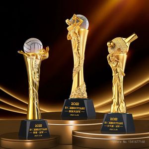 Trophies de cristal personnalisées Trophées de résine Basketball Badminton Marathon Golf Table Tennis High School 240424