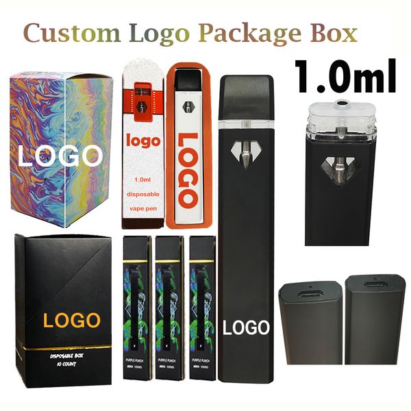 Stylo vape jetable personnalisé 1ml Pods E-cigarettes Chariots à huile épais Batterie rechargeable 280mah Bobine en céramique Vaporisateur Emballage Logo personnalisé Couleur Stylos plats vides