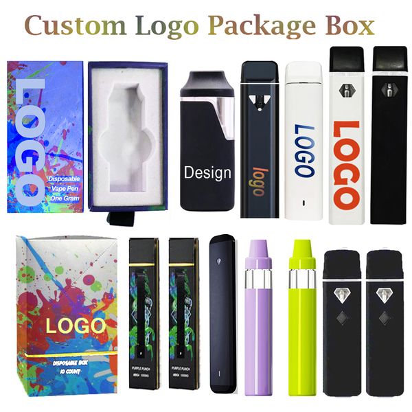 Boîtes d'emballage de stylo vape jetables personnalisées 1 ml 2 ml 5 ml Pod E-cigarettes Chariots à huile épais Batterie rechargeable 280 mAh Logo personnalisé Vaporisateur vide Sacs Mylar