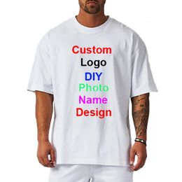 Aangepast DIY Design oversized halve mouw t-shirt heren katoen gevallen schouder losse fitness t shirt zomer gym kleding 240428