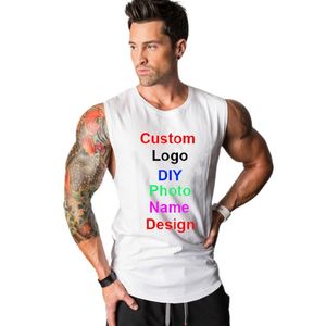 Aangepaste DIY Mens Katoen Fitness Kleding Gym Stinger Tank Top Mannen Bodybuilding Vest Workout Mouwloos T-shirt 210421