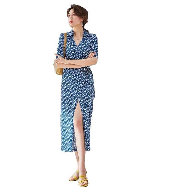 Robes personnalisées robe femme de style français tempérament haut tempérament jupe à imprimé tricoté élastique taille personnalisée