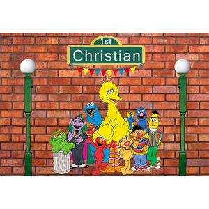 Aangepaste Elmo World Sesame Street Backdrop Fotografie Rode Bakstenen muur Baby Kids Kinderen Verjaardagsfeestje Photo Booth achtergrond Vinyl
