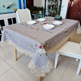 Op maat gemaakte geborduurd tafelkleed door de fabrikant, geborduurd linnen doek, vierkante cirkelvormige theetafdoek, lichte luxe Chinese eettafel doek