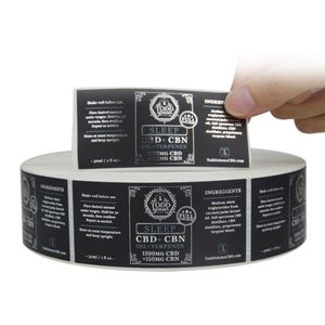 Aangepaste etherische oliefles gecoate papieren labels afdrukken zwart -wit glanzende rollende verpakking kleurstickers
