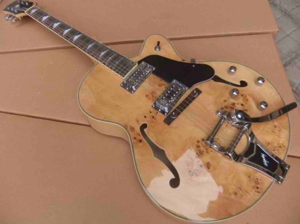 Maßgeschneiderte Fabrik Großhandel Neuankömmling Jazz E-Gitarre Semi Hollow Body Top Qualität in Natur