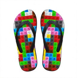 Pantoufles personnalisées Slippers Femmes Slipper House 3D Tetris Imprimez Summer Summer Sandales pour femme Flip Flip Flops Rubber Flipflops N0L8 # 102 Flops de59