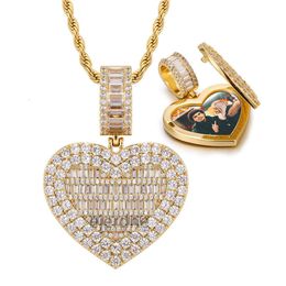 Collar colgante de marco de foto de corazón personalizado con joyas de colección de hip-hop de diamantes