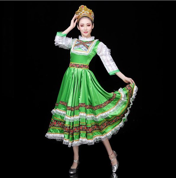 Vestido de baile nacional ruso clásico folklórico personalizado Corte europeo para adultos Princesa Maid actuación en el escenario baile de apertura vestido verde