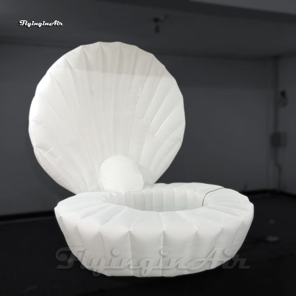 Modèle de coquille gonflable géante personnalisé, ballon de palourde blanc de 3m, moule soufflée à l'air que les acteurs cachent à l'intérieur pour un spectacle sur scène