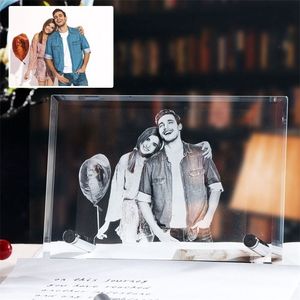 Aangepaste glazen rechthoek PO laser grave gepersonaliseerd bedfoto frame verjaardag bruiloft souvenir cadeau 220711