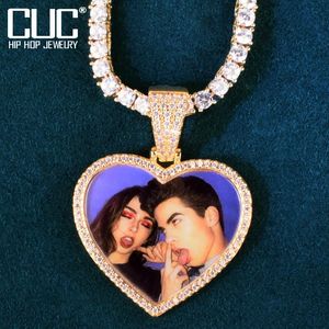 Collier photo personnalisé en forme de cœur, fabrication de pendentif médaille, rangée arrière solide de bijoux hip-hop en zircon pour hommes 240104