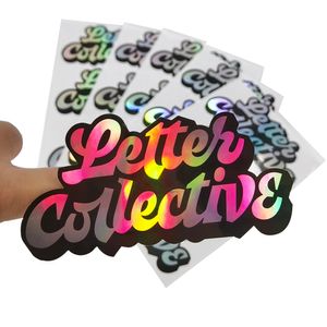 Étiquettes de Logo de changement de couleur holographique personnalisées autocollants de lettre 3D en métal effet arc-en-ciel sur les tasses de vêtements de livres