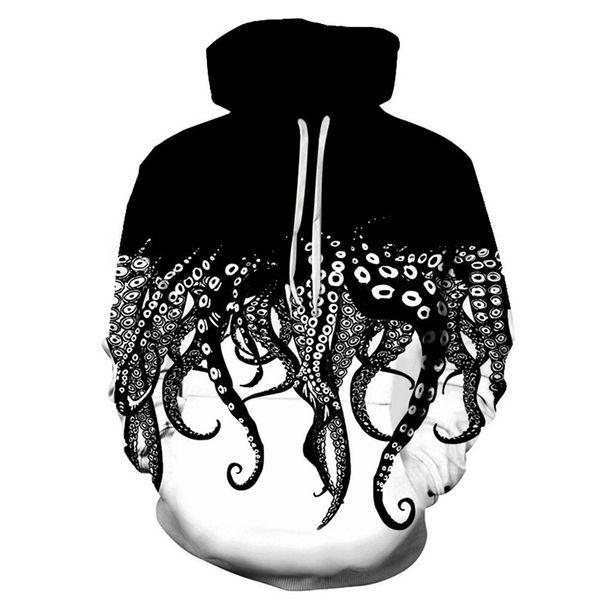 Sudaderas con capucha personalizadas para hombre, suéter con estampado de bigote de pulpo blanco y negro, moda informal