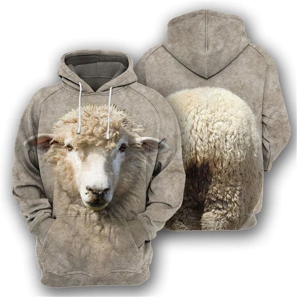 Sweat-shirt à capuche personnalisé pour hommes, imprimé Animal mouton en 3D, pull ample et décontracté à manches longues, printemps et automne