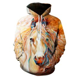 Aangepaste hoodies sweatshirts heren hoodie 3D digitaal gedrukt dier olieverfschilderij paard casual trui voor heren