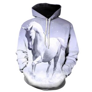 Aangepaste hoodies sweatshirts heren hoodie wit paard sneeuw 3D digitaal bedrukte casual herentrui voor heren