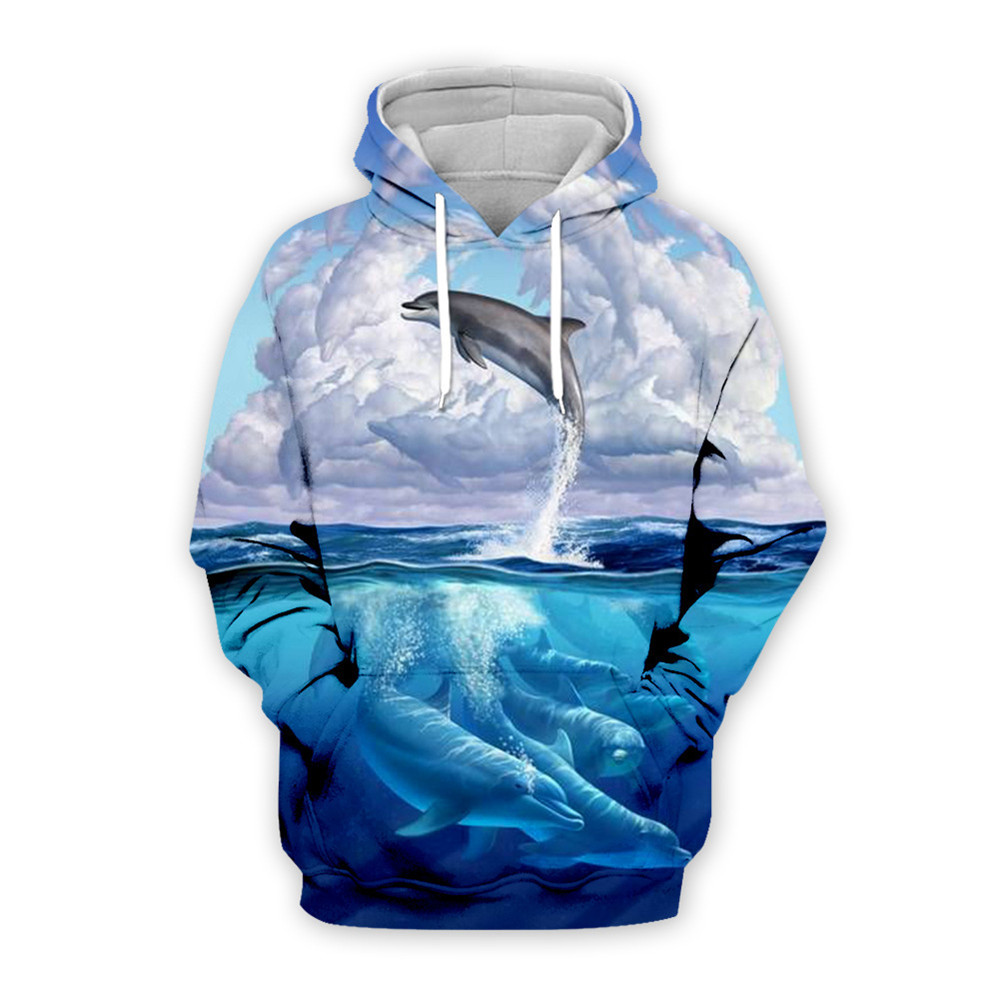Customized Hoodies & Sweatshirts Mens Hoodie dolphin Digital Printing Men's Fashion Trend O- Neck Hoodie