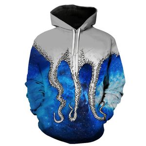 Aangepaste hoodies sweatshirts Inktvis snorhaar sterrenhemel Heren trui met capuchon Fashion Casual