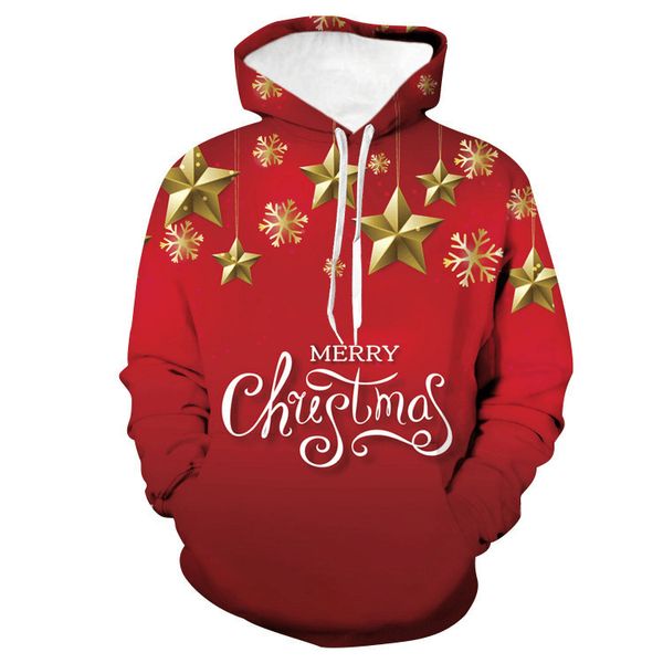 Sweats à capuche personnalisés Sweatshirts Star Décoration Sweat à capuche rouge Pull à capuche de Noël Impression numérique 3D Pull décontracté ample pour femme