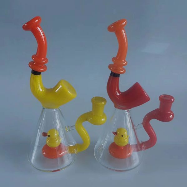 Narguilés personnalisés Narguilé en verre incurvé à la main raccord compact et pratique Elf Bar brûleur à mazout barboteur recycleur de verre borosilicaté couleur arc-en-ciel dab