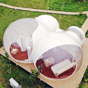 Tente gonflable transparente adaptée aux besoins du client de bulle, hôtel luxueux extérieur de double tunnel de dôme du jardin 360 d'air pour des boules à neige de maison d'arrière-cour de camping de famille