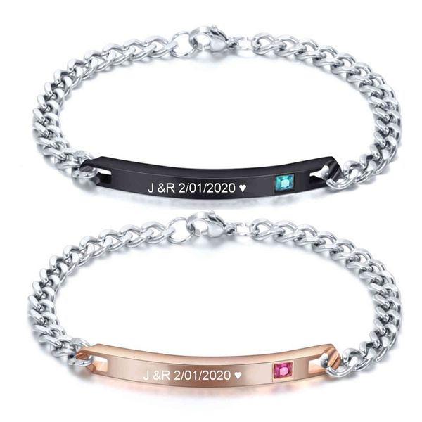 Bijoux personnalisés gravure gratuite Couple Bracelets en acier inoxydable Bracelets à breloques pour femme hommes