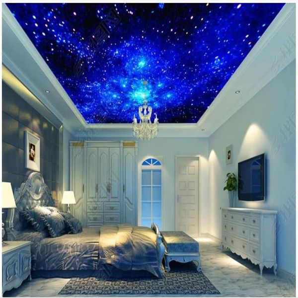 Personnalisé grand 3D po papier peint 3d peintures murales de plafond papier peint univers fantastique bleu étoilé salon zénith plafond mural wall273Z