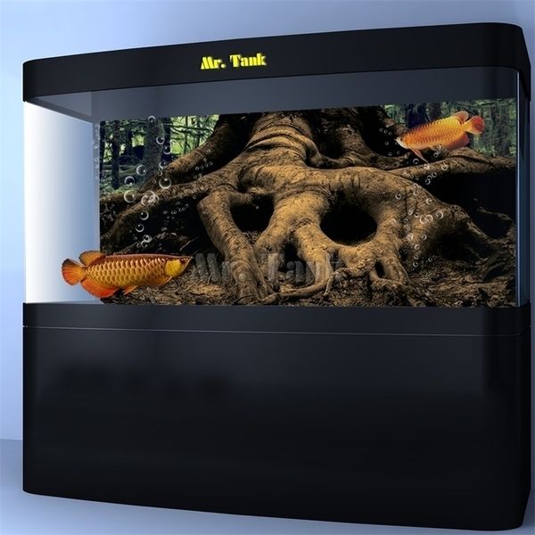 Grande affiche de fond de rium personnalisée avec autocollant de décoration d'image de réservoir de poisson en PVC de racine d'arbre auto-adhésif haute définition Y200917