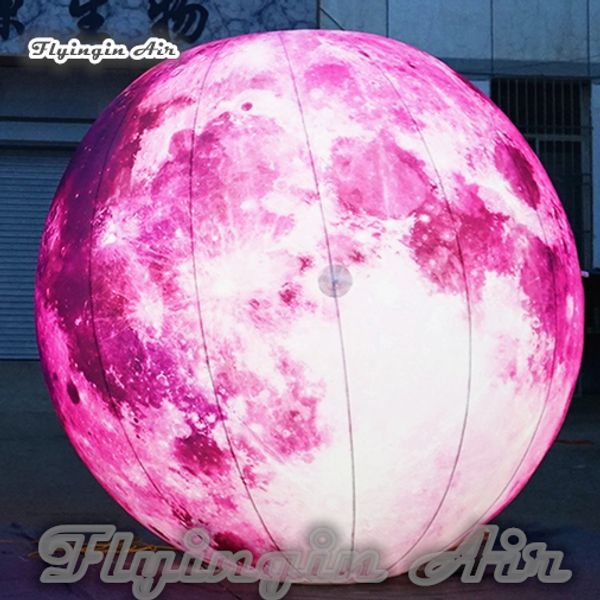 Grand ballon de planète d'éclairage personnalisé rose boule de lune gonflable rêveuse avec lumière RVB pour la décoration de soirée dansante de boîte de nuit