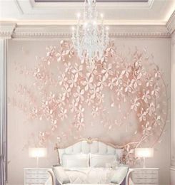 Aangepaste grote muurschildering luxe elegantie 3d stereoscopische bloem rose goud 3D behang voor woonkamer TV achtergrond muur paper247n2104358