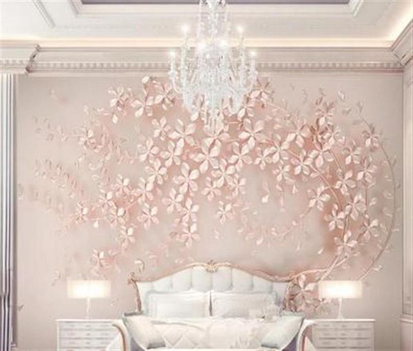 Personnalisé grande murale luxe élégance 3d stéréoscopique fleur or rose 3D papier peint pour salon TV toile de fond papier peint247n3205623