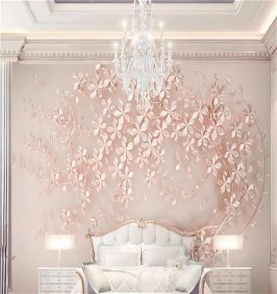 Personnalisé grande murale luxe élégance 3d stéréoscopique fleur or rose 3D papier peint pour salon TV toile de fond papier peint247n2104358