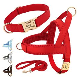 Ensemble de laisse de harnais de collier de chien en cuir personnalisé personnalisé gilet en maille pour animaux de compagnie harnais ID laisses pour animaux de compagnie pour petits chiens de taille moyenne 240115