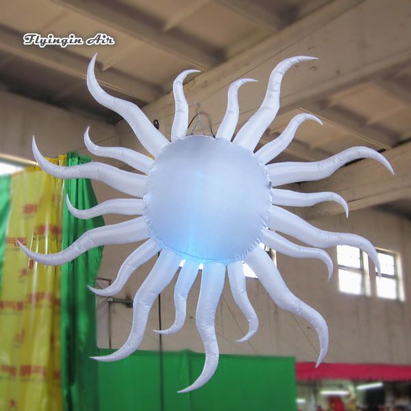 Globo de sol colgante inflable con iluminación, estrella ardiente blanca de 2m de diámetro para decoración de discotecas y conciertos