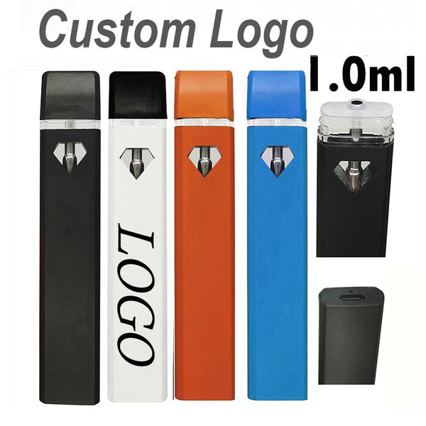 Logo personnalisé stylo vape jetable 1ml E-cigarette Pod rechargeable 280mah batterie bobine en céramique vaporisateur boîte d'emballage affichage couleur huile épaisse stylos plats vides