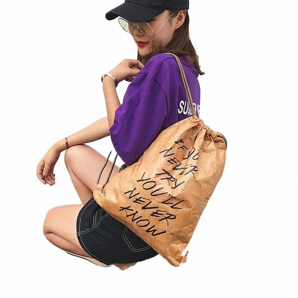logotipo personalizado eco amigable kraft papel mochila liviantra bolsa de deporte impermeable al aire libre para viajar z6tz#