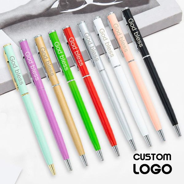 Stylos à bille en métal avec LOGO personnalisé, à la mode, pour l'école et le bureau, stylo Gel à bille publicitaire, cadeau promotionnel, Souvenirs personnalisés