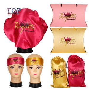 Logo personnalisé ensemble d'emballage de cheveux Bonnet bandeau boîte autocollants pour cheveux extension de soins perruque cheveux casquettes de sommeil et barbier Wai tissu 260I