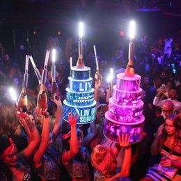 LOGOTIPO personalizado LED Luminoso Feliz cumpleaños Pastel Botella Presentador botella Glorificador Titular VIP para Party Lounge Bar NightClub