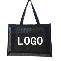 Bolso de tienda de nailon con logotipo personalizado, bolso de hombro transparente de gran capacidad, almacenamiento de viajes en la playa transpirable, neci diario Y1cs #