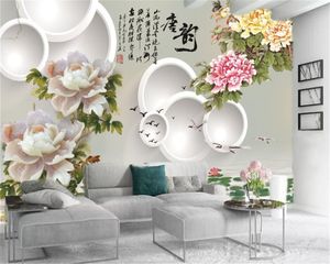 Papel pintado de flores de lujo personalizado 3d Jade tallado peonía HD impresión Digital papel de pared a prueba de humedad
